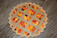 New Handmade Peach Pie Shaped Hot Pad Pot Holder. Ric-Rac Crust. Super Cute!