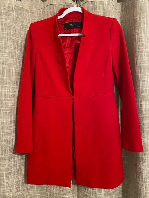 Blazer largo de mujer Zara cuello rojo talla PEQUEÑO Foto 4 de 4