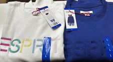 Lot of 2 NWT Esprit Logo Fleece Crewneck Sweatshirt Cream Blue Vintage size L