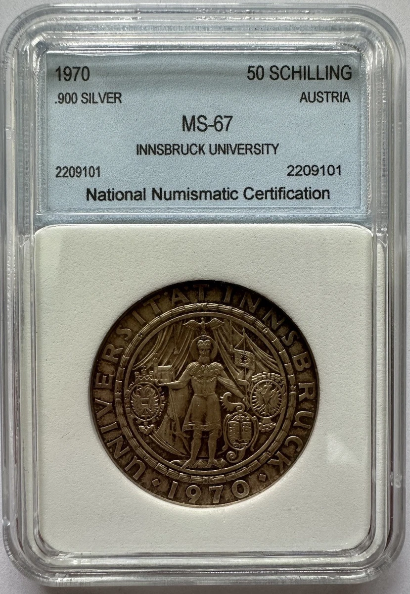 50 Schilling 1970 Österreich UNI Innsbruck NNC MS67 Silber Münze (2353)
