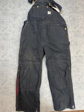Carhartt Bib Overalls Mens 48x30 Black Quilt Lined Duck Canvas Workwear R02