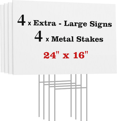 ComboJoy Blank Yard Signs with Stakes, 24 x 16 Inches Corrugated Plastic Custom