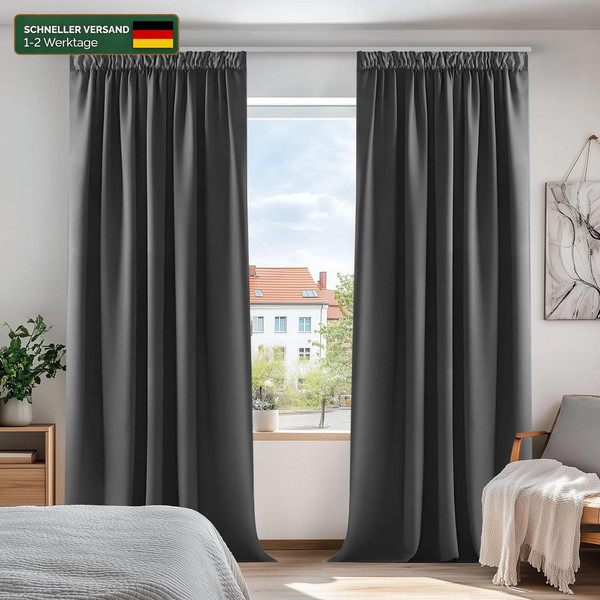 VorhäNge Blickdicht Verdunklungsgardine Dunkelgrau Mit KräUselband 2 StüCk-image