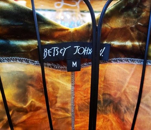 Vintage Betsey Johnson 90s Green Blue Tie Dye Crushed Velvet Short Slip Dress M - Picture 11 of 15