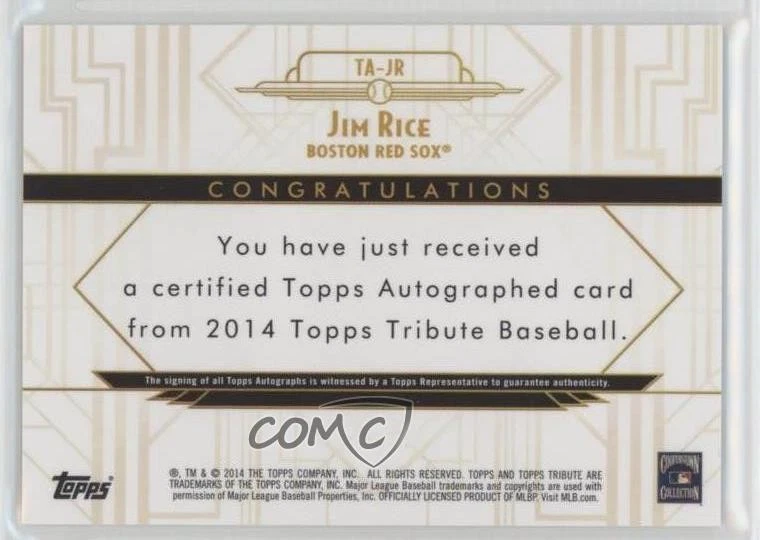 2014 Topps Tribute Auto Gold /15 Jim Rice #TA-JR Auto HOF - Image 2 of 2