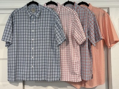 LL Bean Lot Of 4 Short Sleeve Button Shirts Mens Large Reg Plaid Striped Outdoor