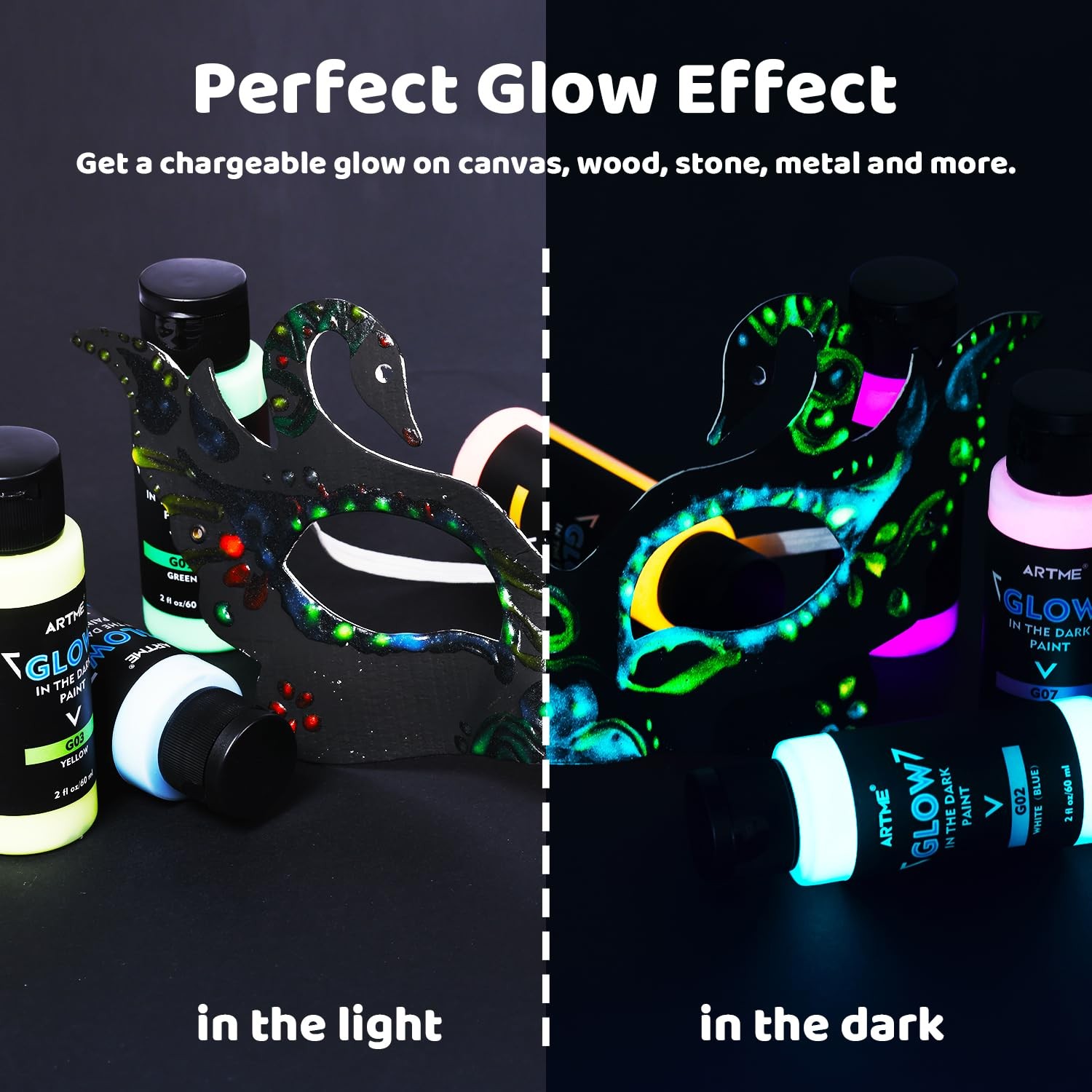 ARTME Glow in The Dark Paint, 10 Bright Colors 60ml/2oz Blacklight Paint Set,