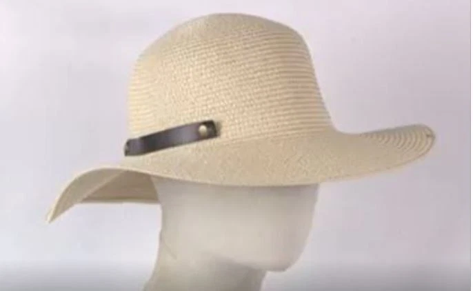 Straw Hat with Leather Strap- Beige