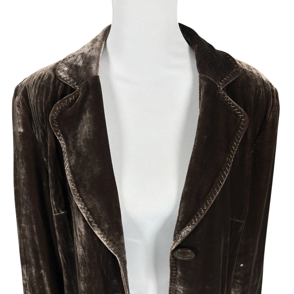 Coldwater Creek 16 Marrón Terciopelo Plumero Botón Chaqueta Cuello Abrigo Poeta Artístico Foto 2 de 4
