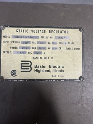Basler Electric SR8A2B14B3A Static Voltage Regulator SR4A Power Gen Control
