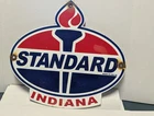 VINTAGE STANDARD OIL INDIANA GASOLINE PORCELAIN SIGN 12”x12” Heavy Metal 1954