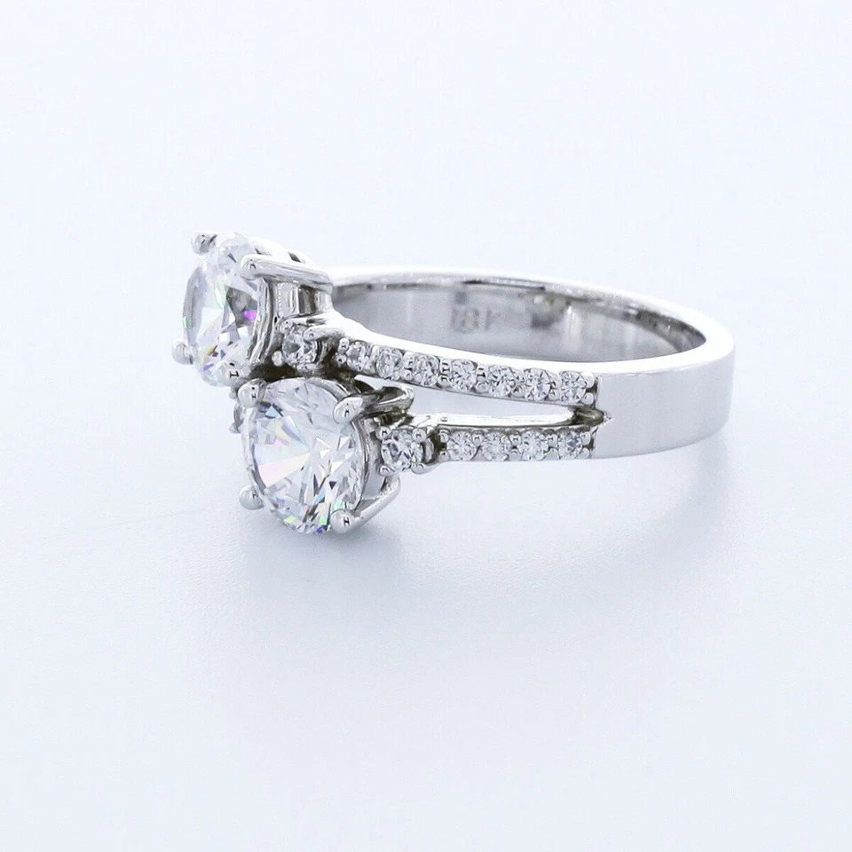 Anillo Promesa Banda Dividida Oro Blanco 18K Corte Redondo E/SI1 1.5CT Diamantes Naturales E/SI1 Foto 3 de 4