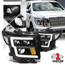Black Clear LED DRL Signal Projector Headlight Lamps for 16-24 Nissan Titan XD