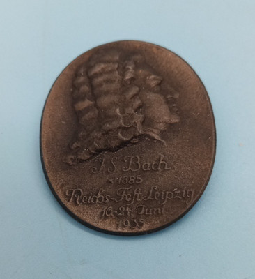 S-RARE! Badge Bach Reichsfest 1935 Leipzig manufacturer stamp Helbing Leipzig