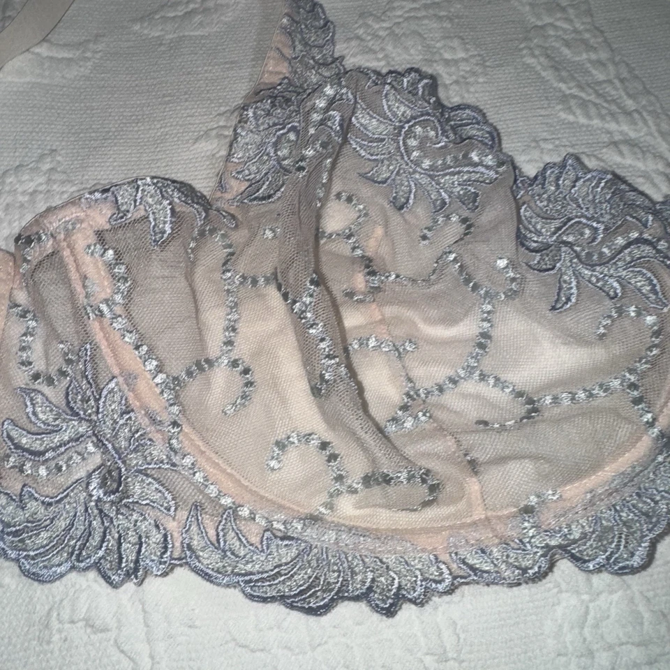 Sujetador Lunaire Demi de Encaje Transparente Marfil y Azul Talla 40DD Hermosos Detalles Foto 2 de 4