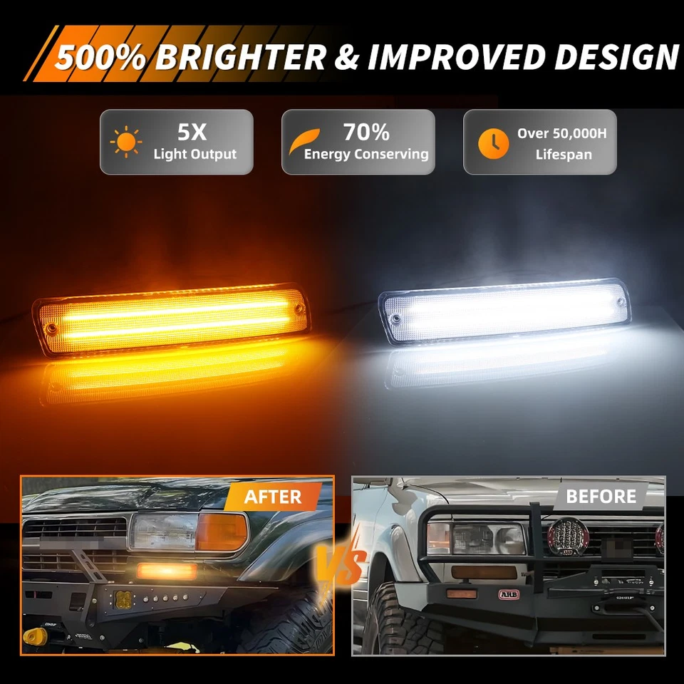 Clear Switchback LED DRL Bumper Signal Lights For 91-97 Toyota Land Cruiser FJ80 - Image 2 of 4