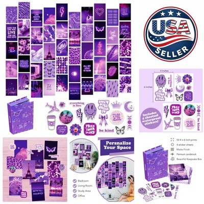 Unframed Purple Wall Art Collage - 50 Aesthetic Prints with Inspirational Quotes