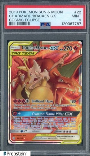 2019 Pokemon Sun & Moon Cosmic Eclipse #22 Charizard & Braixen GX PSA 9 MINT