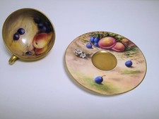 1924 Antique Royal Worcester Gold Painted Fruit Miniature Cup Saucer Set