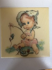   Baby Fishing  Decorative 8.5x8.5  Wall Plaque Pete Hawley Orig. Art