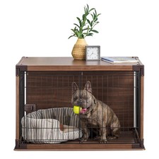 Dog Crate Furniture Style Wooden Sliding Door Dark Brown IRIS 511112 Modern Dogs