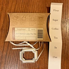 Longaberger PEWTER LABEL Tie On Flour Sugar Coffee Tea In Out & more NEW #20797