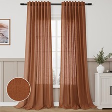 Boho Terracotta Linen Curtains 2 Panels for Living Room BAB Tab Light Filteri...