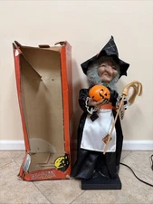 1987 Vintage Halloween Telco Motion-ette Animated Witch 24" Moves & Lights Up!