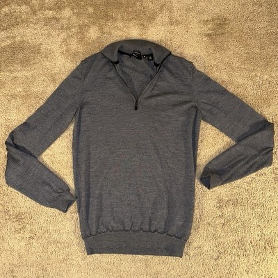 BOSS Men's Size M Sweater 100% Virgin Wool Slim Fit 1/4 Zip Mock Neck