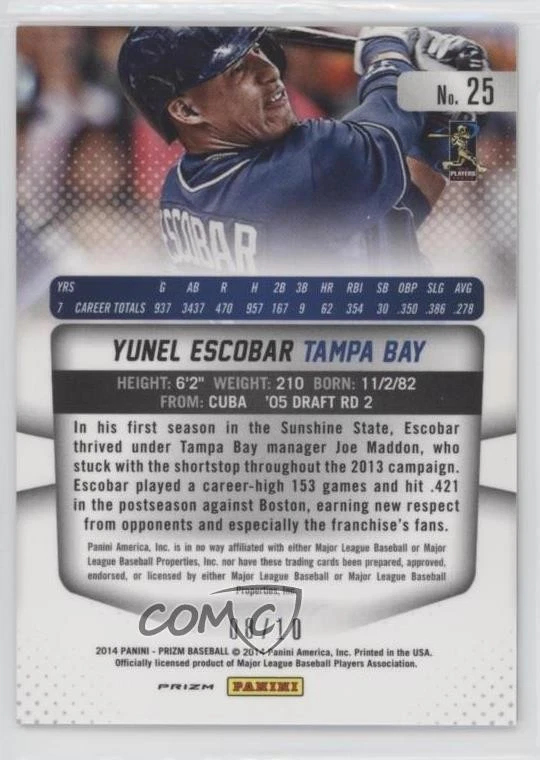 2014 Panini Prizm Gold Prizm /10 Yunel Escobar #25 - Image 2 of 2