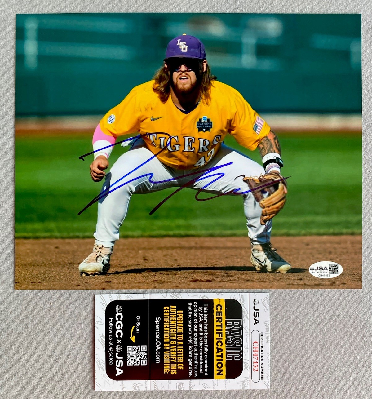 Tommy White Autographed Signed LSU Tigers BASEBALL- 8x10 ACTION PHOTO- JSA CH47452 