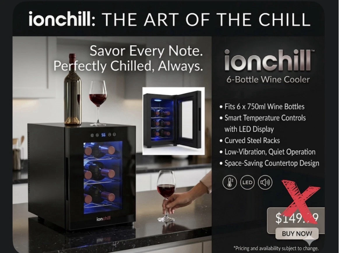FREE SHIPPING IONCHILL 6 BOTTLE WINE COOLER TEMP CONTROL/LED 🍷🍾
Opens in a new window or tab