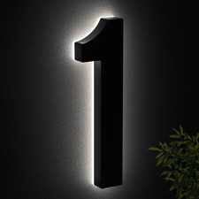 5 Inch LED Illuminated House Numbers for Outside Black Stainless Steel Modern