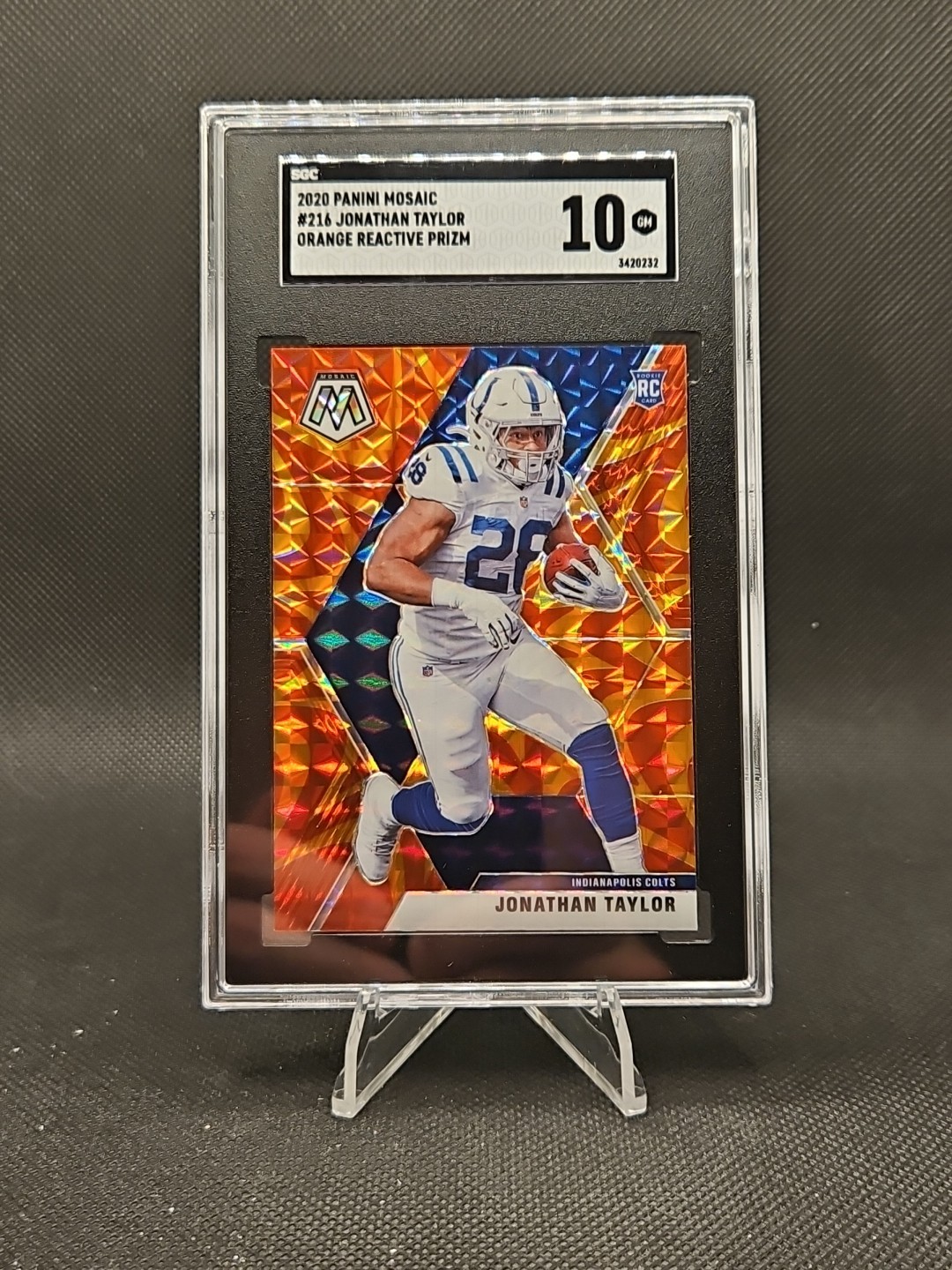 2020 Panini Mosaic Reactive Orange RC #216 Jonathan Taylor SGC 10 - Colts
