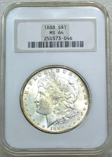 1888 Morgan Silver Dollar NGC MS64 Bright Luster Rainbow Reverse Rims PQ #K455