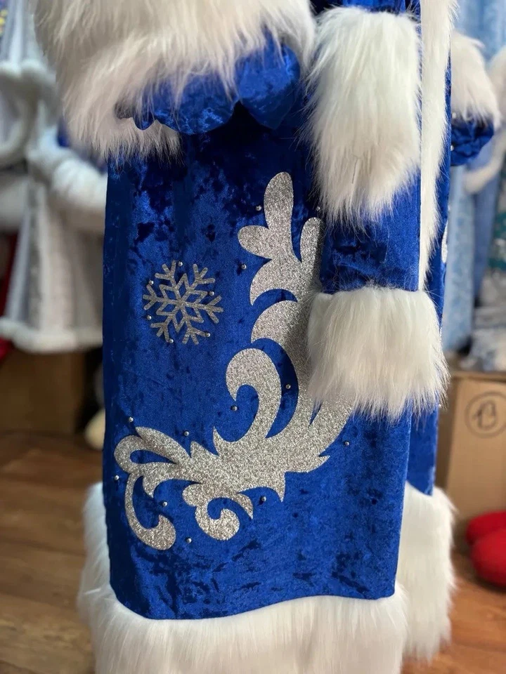 Luxury Ded Moroz costume Santa Claus blue outfit, Father Frost long robe. Santa - Image 4 of 4
