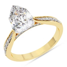 IGI 1 Ct Pear Cut Lab Grown Diamond Solitaire Engagement Ring 14K Yellow Gold