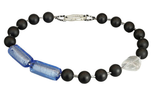 collana corta girocollo pietre naturali onice con perle di vetro azzurre regalo  - Foto 1 di 10