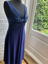 Vintage 90s Blue Sequin Prom Dress Maxi Formal Evening Gown UK 10 12