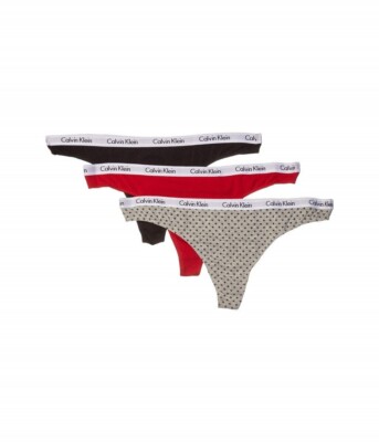 Calvin Klein Womens Carousel Cotton Thong 3 Pack Temper/Black/Twinkle Star Small