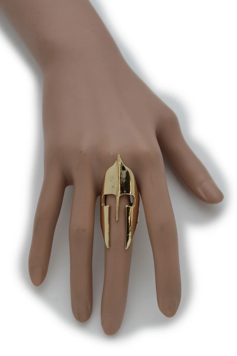 Women Long Gold Metal Fashion Jewelry Ring Warrior War Face Helmet