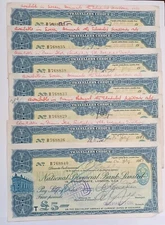 Lot of 7 Antique 5 Pound TRAVELLERS CHEQUES LONDON Issue 1951 Vintage Collection