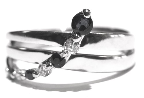 10k white gold Natural Sapphire diamond gemstone ring band 2.8g .06ct estate