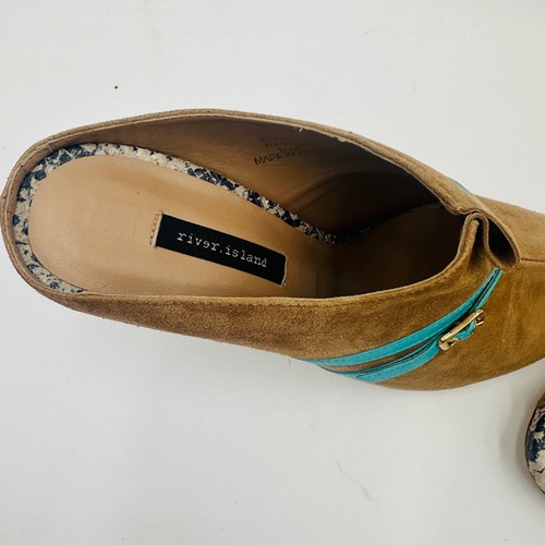 River Island Women's Shoe Open Brown Blue Slip On Strap Size 38 - Picture 4 of 11