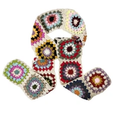 BomHCS Square Flowers Crochet Warm Neck Warp Women Wraps Scarf