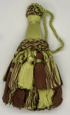 4&1/2" Lime Kiwi Brown Tied Key Tassel Fabric Trim  Lot Of 2