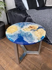 24" Ocean Wave Round Resin Coffee Table Modern Furniture Hallway Interior Decors