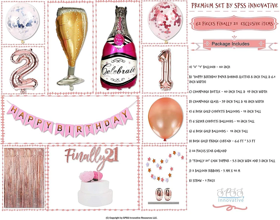 21 Años Niña Cumpleaños Decoraciones 21ª Niña Oro Rosa Papel Banner SPSS INNOVADOR Foto 3 de 4