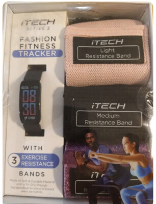 Itech Active 2 -Fashion Fitness Tracker-Moniter W/ 3 Exercise Resistance Bands.