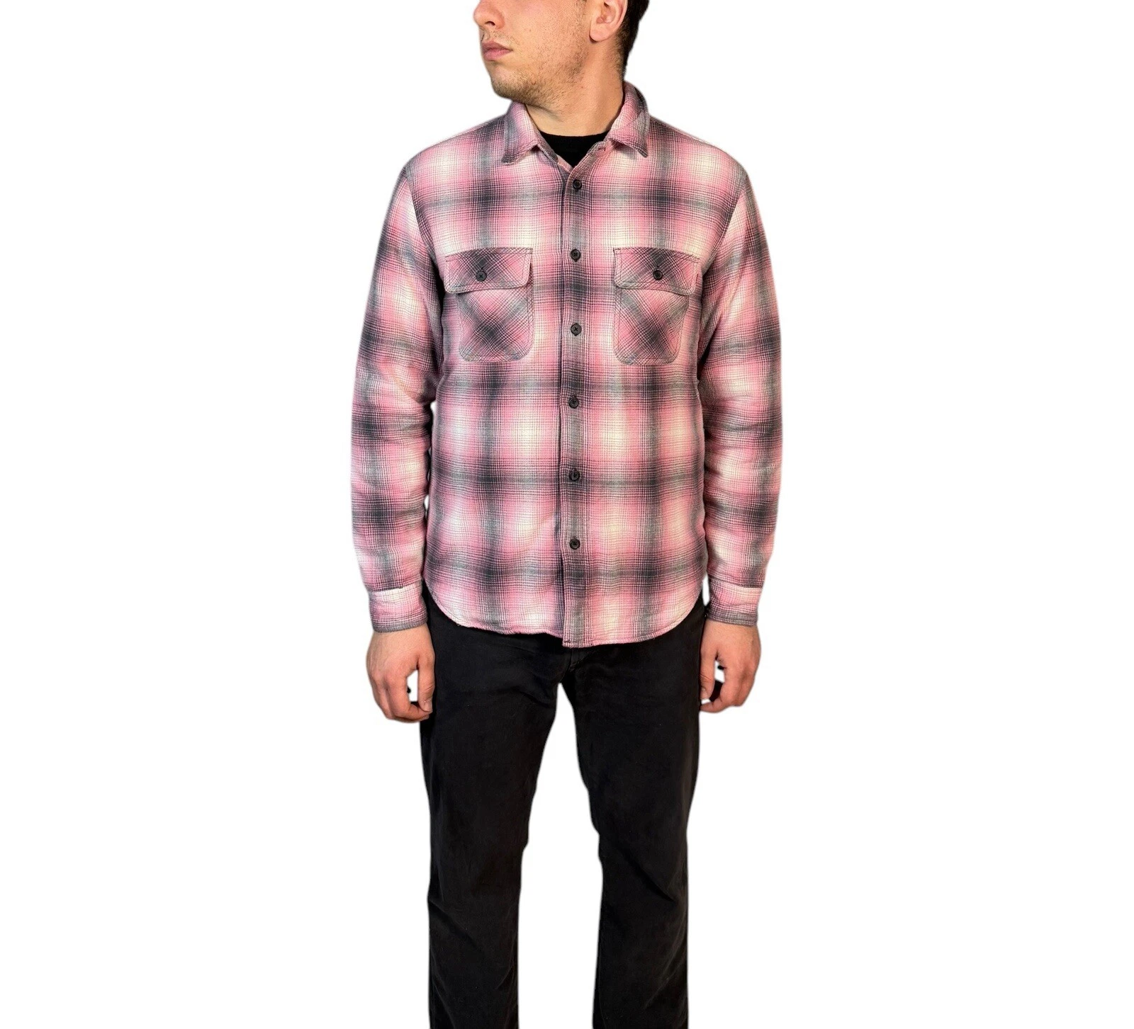 Veste homme Supreme FW 2016 matelassée ombre plaid flanelle chemise rose taille M